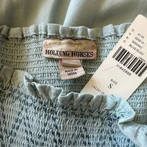 NWT | ANTHROPOLOGIE HOLDING HORSES | SEA BLUE PEASANT HALTER BLOUSE | 	SMALL - Picture 9 of 12